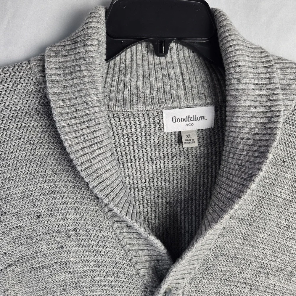 Goodfellow & Co Cotton Shawl Collar Cardigan Mens XL Gray Pockets Quiet Luxury